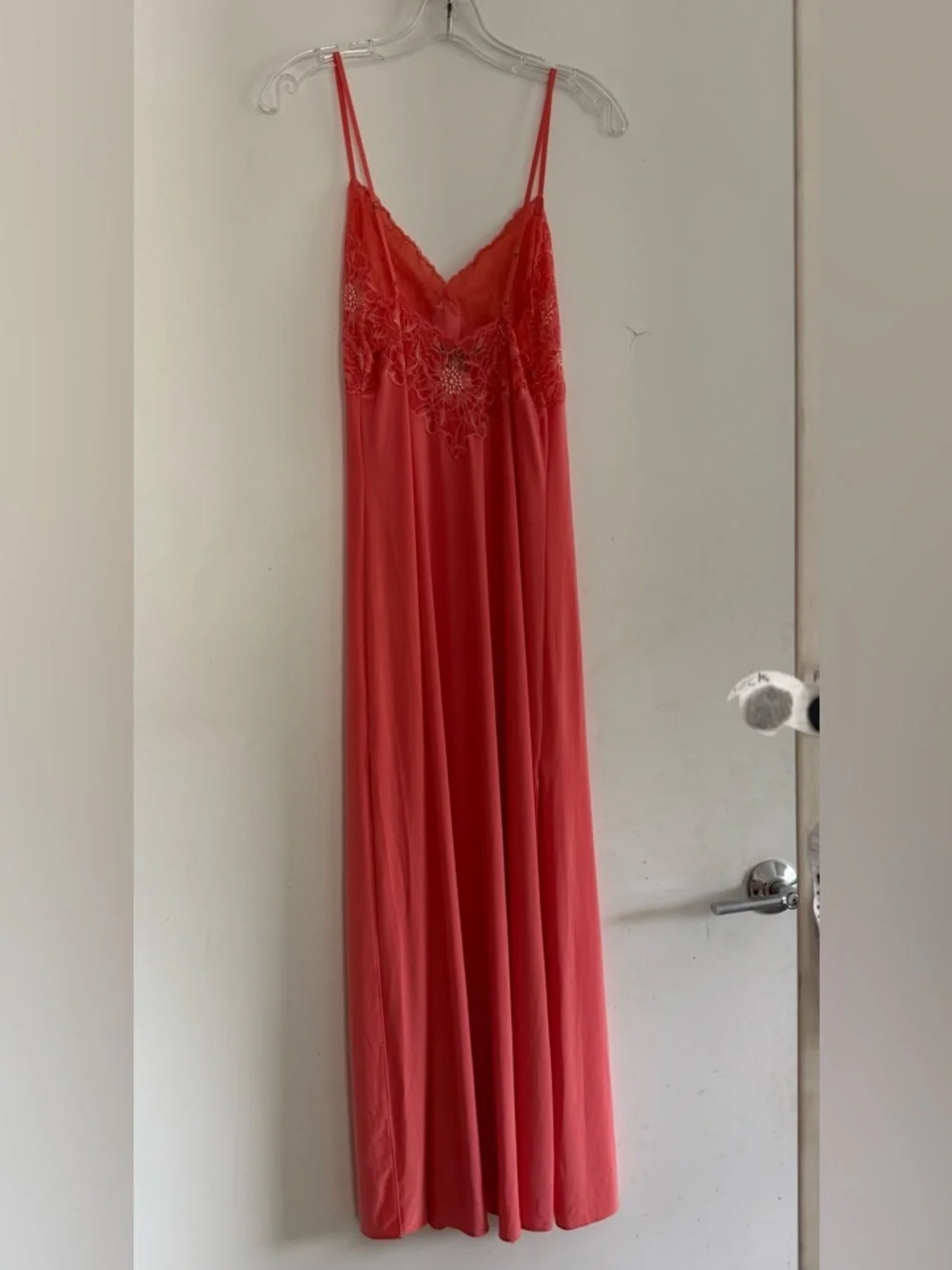 Josie Natori Lace Trim Maxi Slip Dress Coral Size M